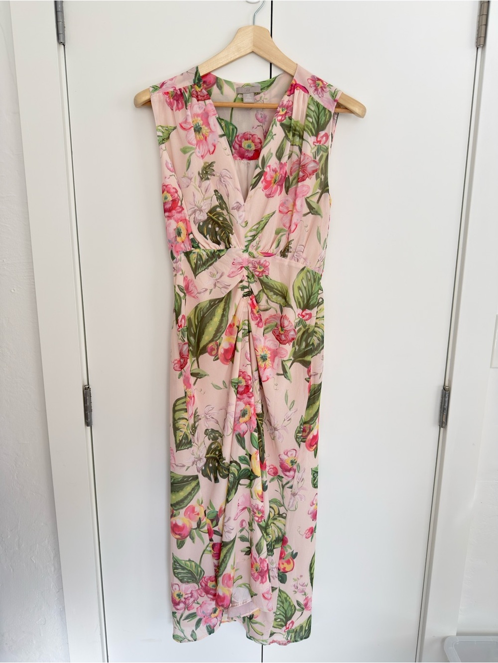 H&M Pink Floral Twist-Front Maxi Dress
